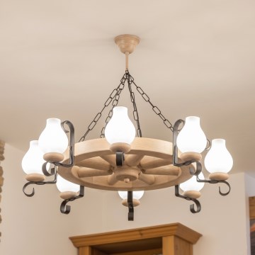 Brilagi - Lustre suspenso com corrente ROATA 8xE14/40W/230V carvalho