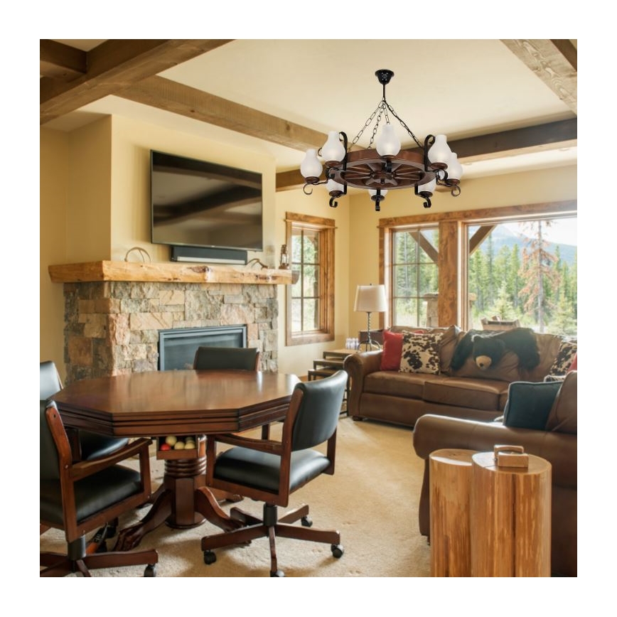 Brilagi - Lustre suspenso com corrente ROATA 8xE14/40W/230V Ø 70 cm faia/nogueira