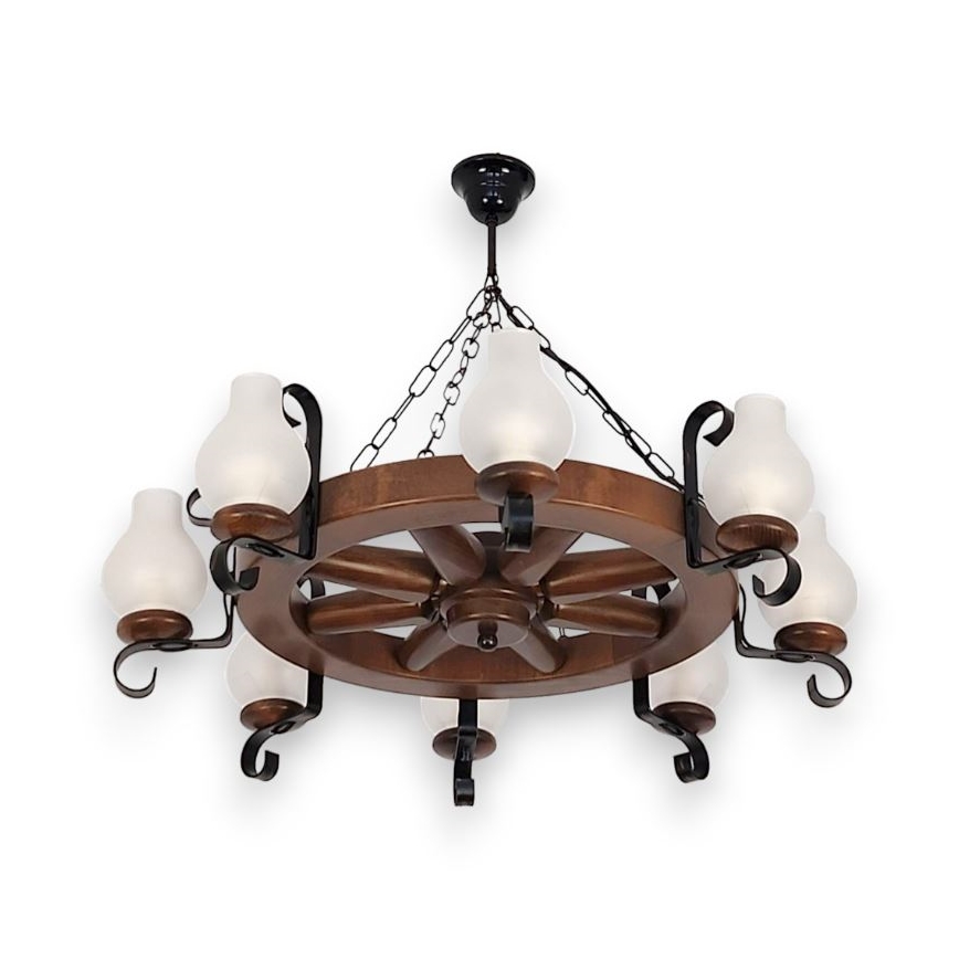 Brilagi - Lustre suspenso com corrente ROATA 8xE14/40W/230V Ø 70 cm faia/nogueira