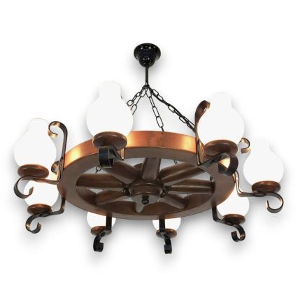 Brilagi - Lustre suspenso com corrente ROATA 8xE14/40W/230V Ø 70 cm faia/nogueira