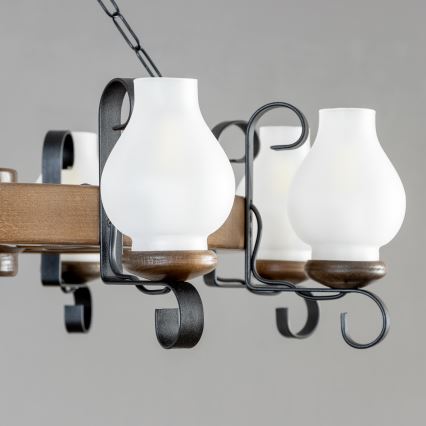 Brilagi - Lustre suspenso com corrente ROATA 8xE14/40W/230V Ø 70 cm faia/nogueira