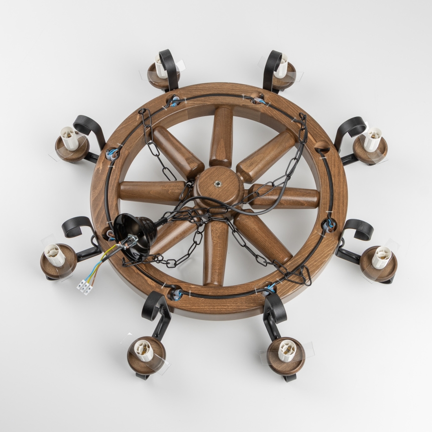 Brilagi - Lustre suspenso com corrente ROATA 8xE14/40W/230V Ø 70 cm faia/nogueira