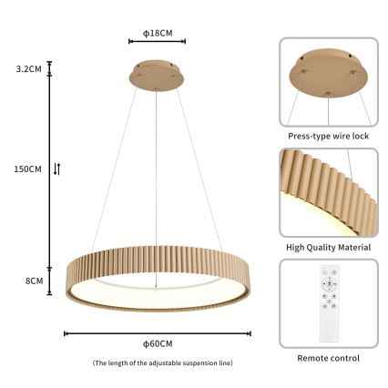 Brilagi - Candeeiro suspenso LED dimerizável em cabo FALCON MODERN LED/54W/230V 3000-6500K Ø 60 cm bege + comando remoto
