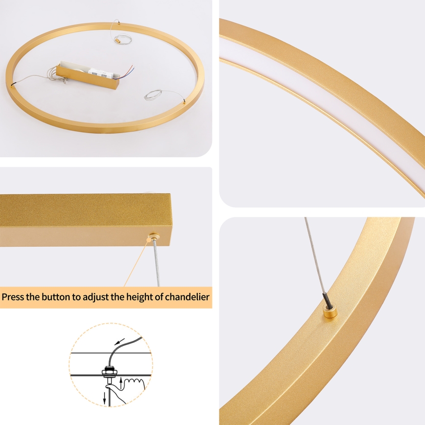 Brilagi - Lustre LED dimerizável suspenso por cabo PORTOFINO LED/60W/230V 3000-6000K diâmetro 80 cm dourado + comando remoto