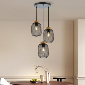 Brilagi - Lustre suspenso em cabo BASKLITE 3xE27/15W/230V madeira/preto