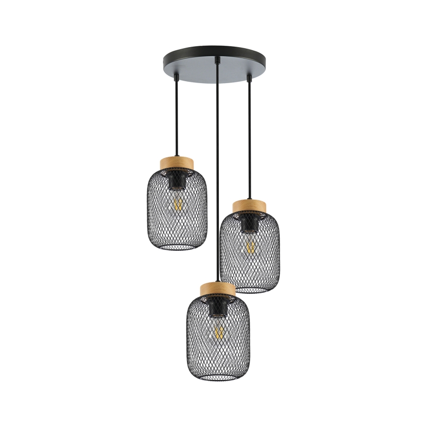 Brilagi - Lustre suspenso em cabo BASKLITE 3xE27/15W/230V madeira/preto