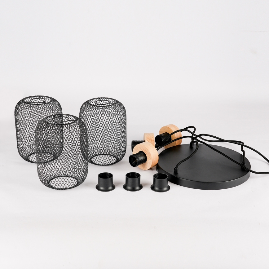 Brilagi - Lustre suspenso em cabo BASKLITE 3xE27/15W/230V madeira/preto