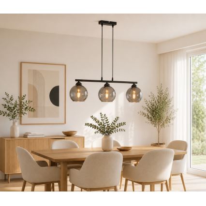 Brilagi - Lustre suspenso em cabo DIOR 3xE27/60W/230V preto/cinza fumê
