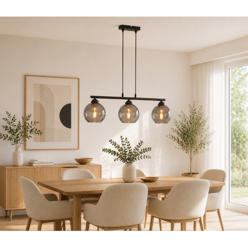 Brilagi - Lustre suspenso em cabo DIOR 3xE27/60W/230V preto/cinza fumê
