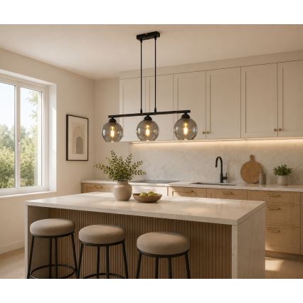 Brilagi - Lustre suspenso em cabo DIOR 3xE27/60W/230V preto/cinza fumê