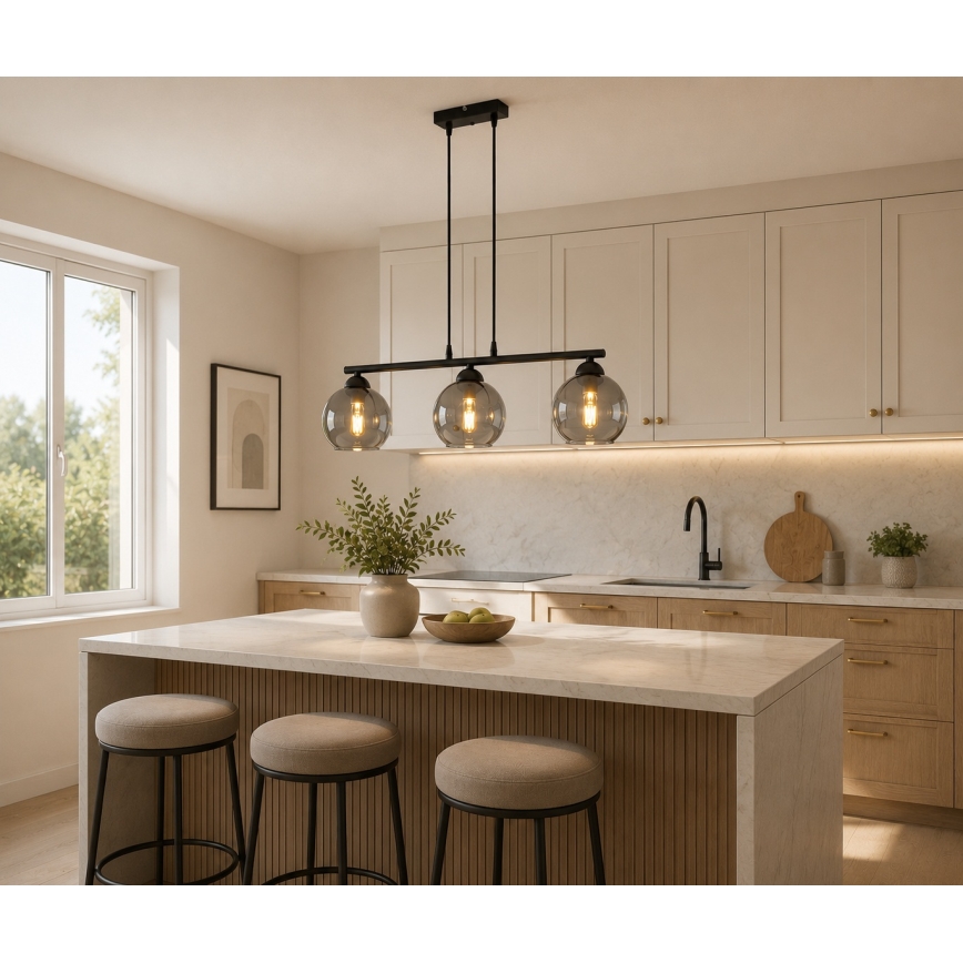 Brilagi - Lustre suspenso em cabo DIOR 3xE27/60W/230V preto/cinza fumê
