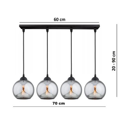 Brilagi - Lustre suspenso em cabo DIOR 4xE27/60W/230V preto/cinza fumê