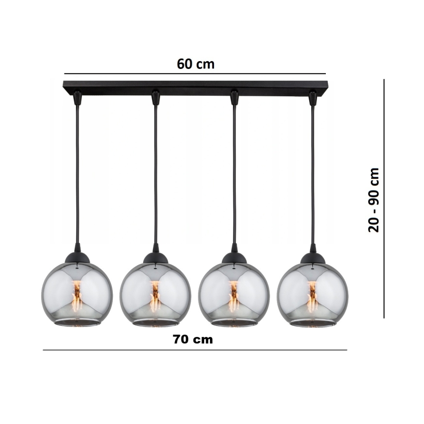 Brilagi - Lustre suspenso em cabo DIOR 4xE27/60W/230V preto/cinza fumê