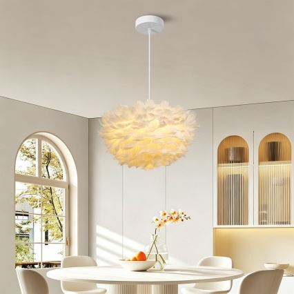 Brilagi - Lustre suspenso em cabo FEATHER 3xE27/40W/230V Ø 40 cm branco