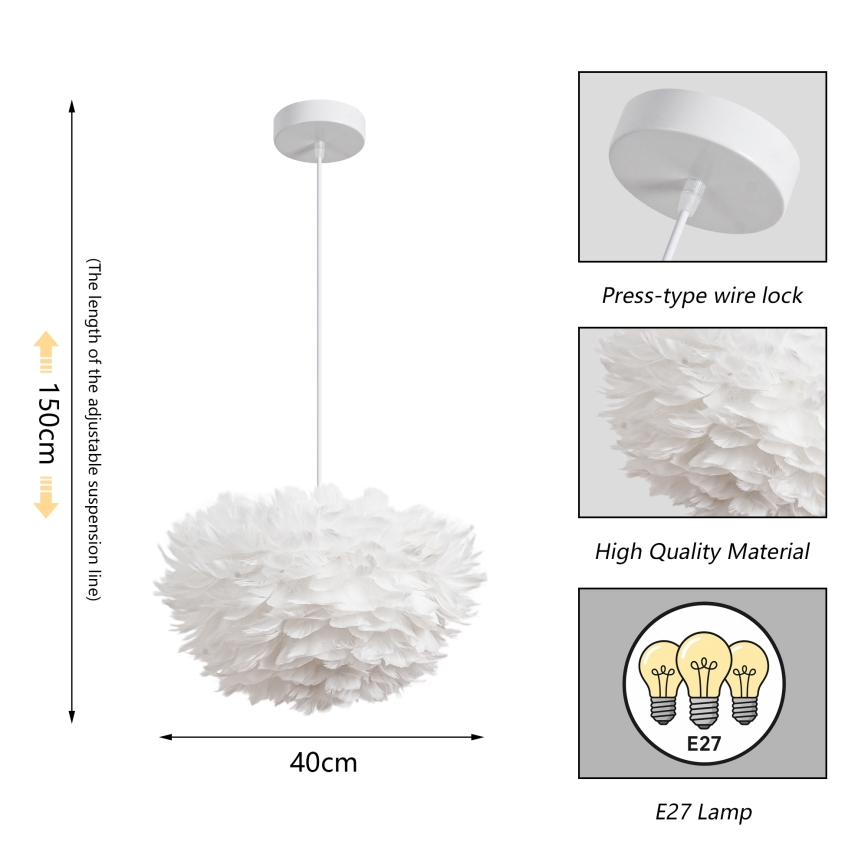 Brilagi - Lustre suspenso em cabo FEATHER 3xE27/40W/230V Ø 40 cm branco