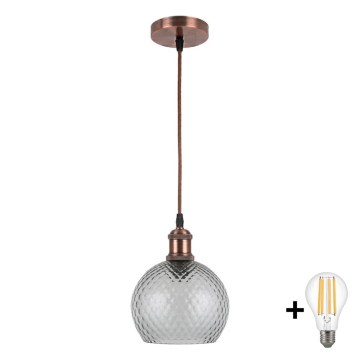 Brilagi - Lustre suspenso em cabo LED RETRO GLASS 1xE27/60W/230V Ø 18 cm cobre/cinzento fumado