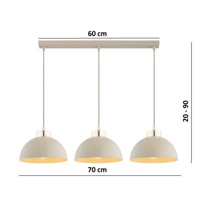 Brilagi - Lustre suspenso em cabo MOON 3xE27/60W/230V bege/dourado