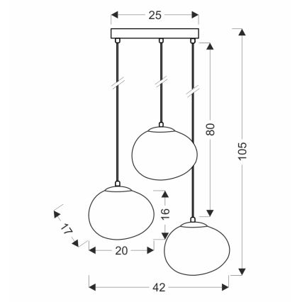 BRILAGI - Lustre suspenso em cabo PEBBLES 3xE27/40W/230V Ø 42 cm preto