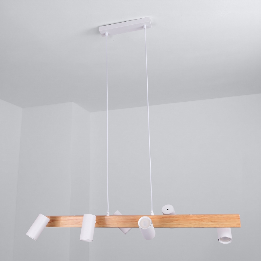 Brilagi - Lustre suspenso em cabo SELE 6xGU10/30W/230V branco/acabamento carvalho