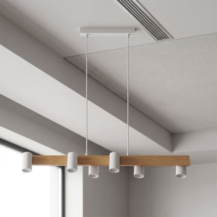 Brilagi - Lustre suspenso em cabo SELE 6xGU10/30W/230V branco/acabamento carvalho