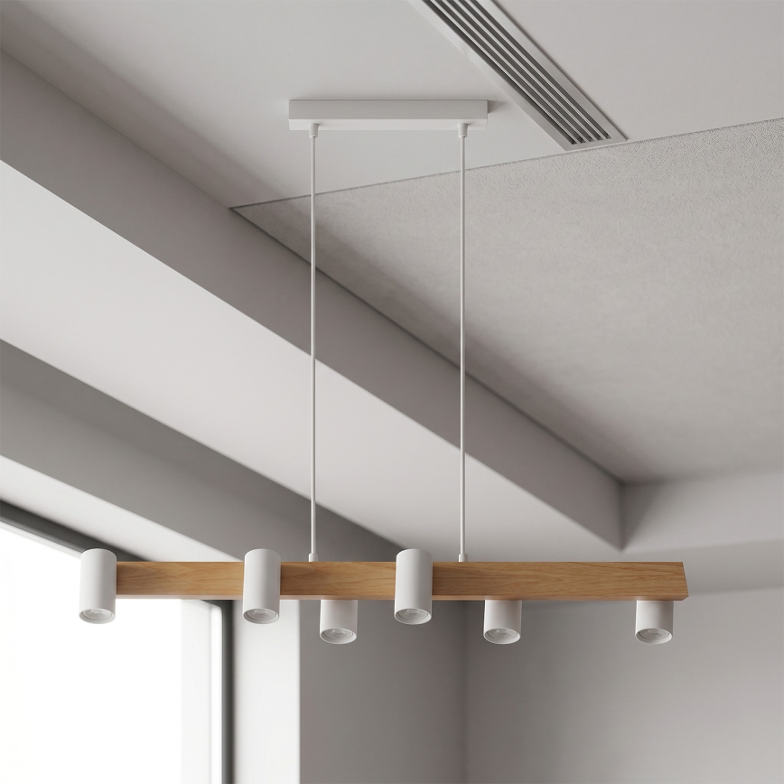 Brilagi - Lustre suspenso em cabo SELE 6xGU10/30W/230V branco/acabamento carvalho