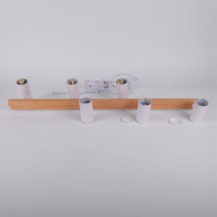 Brilagi - Lustre suspenso em cabo SELE 6xGU10/30W/230V branco/acabamento carvalho