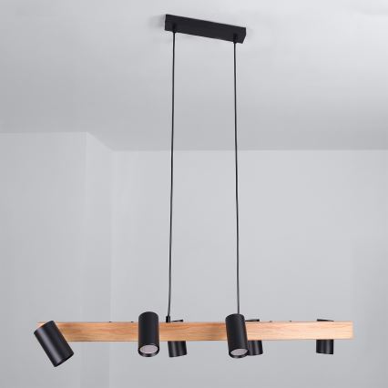 Brilagi - Lustre suspenso em cabo SELE 6xGU10/30W/230V, preto/acabamento em carvalho