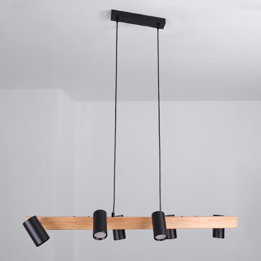 Brilagi - Lustre suspenso em cabo SELE 6xGU10/30W/230V, preto/acabamento em carvalho