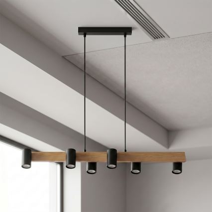 Brilagi - Lustre suspenso em cabo SELE 6xGU10/30W/230V, preto/acabamento em carvalho