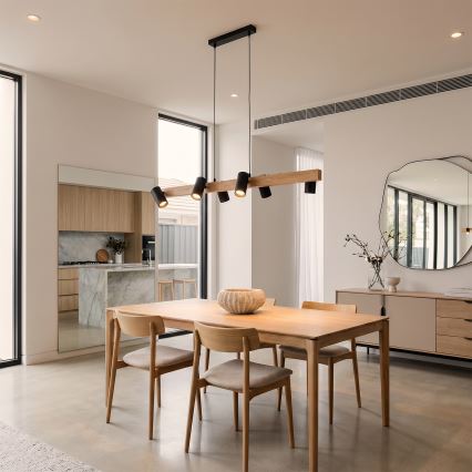 Brilagi - Lustre suspenso em cabo SELE 6xGU10/30W/230V, preto/acabamento em carvalho