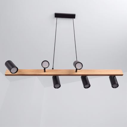 Brilagi - Lustre suspenso em cabo SELE 6xGU10/30W/230V, preto/acabamento em carvalho