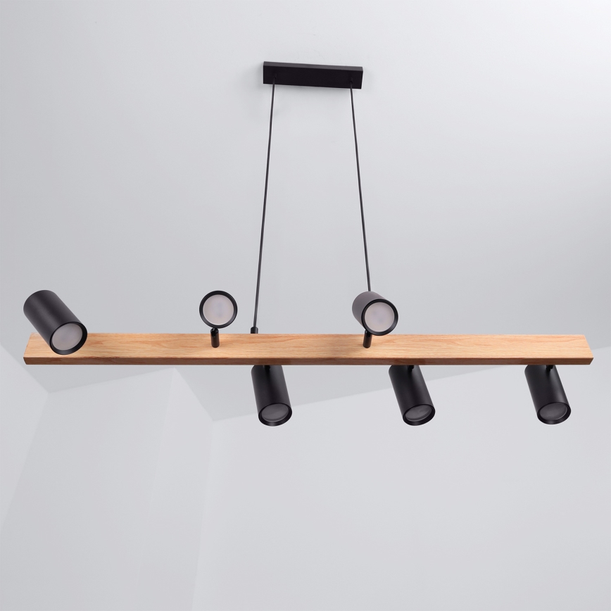 Brilagi - Lustre suspenso em cabo SELE 6xGU10/30W/230V, preto/acabamento em carvalho