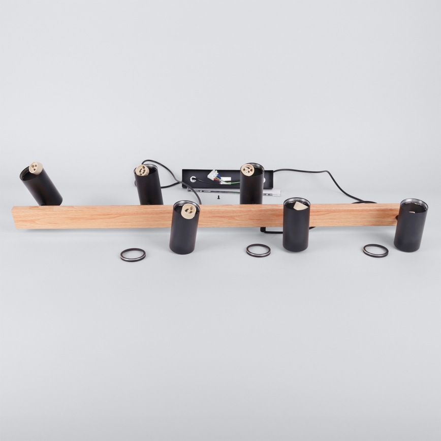 Brilagi - Lustre suspenso em cabo SELE 6xGU10/30W/230V, preto/acabamento em carvalho