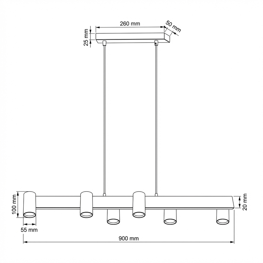 Brilagi - Lustre suspenso em cabo SELE 6xGU10/30W/230V, preto/acabamento em carvalho