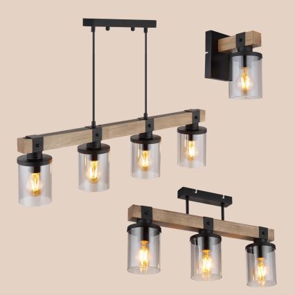 Brilagi - Lustre suspenso em cabo VISTA 4xE27/60W/230V carvalho