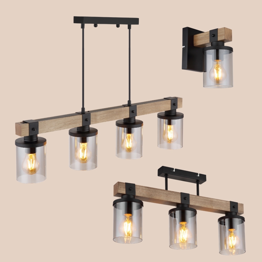 Brilagi - Lustre suspenso em cabo VISTA 4xE27/60W/230V carvalho