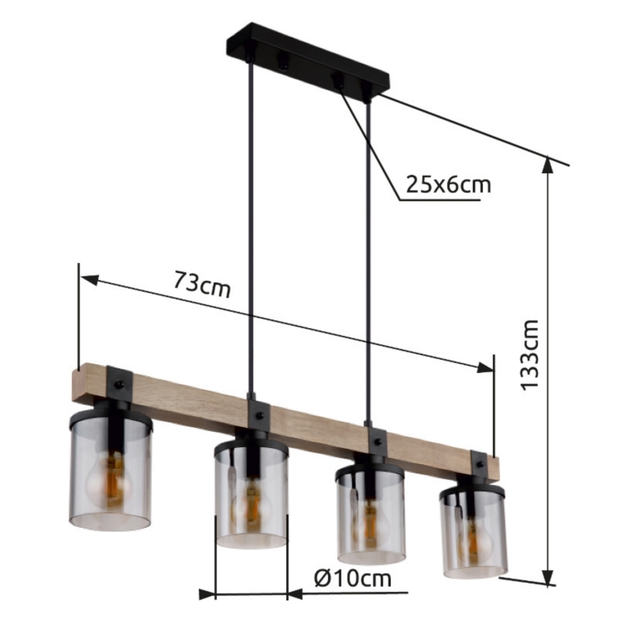 Brilagi - Lustre suspenso em cabo VISTA 4xE27/60W/230V carvalho