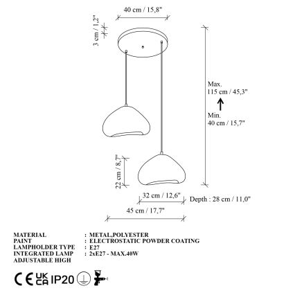 Brilagi - Lustre suspenso em cabo WABI SABI 2xE27/40W/230V Ø 45 cm branco