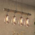 BRILAGI - Lustre suspenso em cabo WOOD GLASS 4xE27/60W/230V pinho/cinzento/castanho fumado