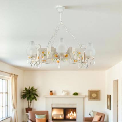 Brilagi - Lustre suspenso em corrente QUEEN 6xE14/40W/230V faia/creme