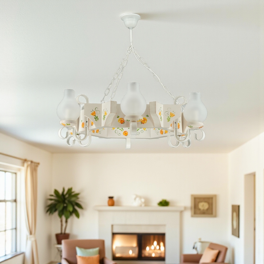 Brilagi - Lustre suspenso em corrente QUEEN 6xE14/40W/230V faia/creme