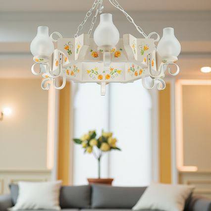 Brilagi - Lustre suspenso em corrente QUEEN 6xE14/40W/230V faia/creme