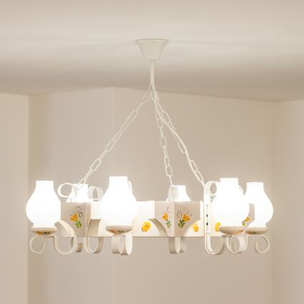 Brilagi - Lustre suspenso em corrente QUEEN 6xE14/40W/230V faia/creme