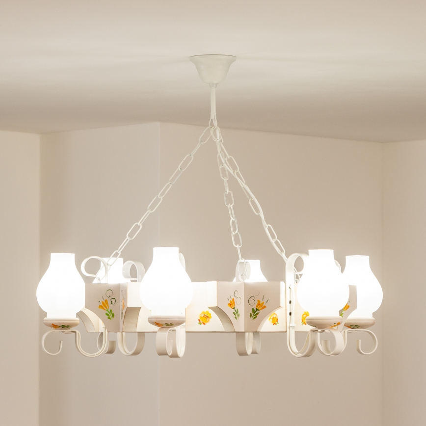 Brilagi - Lustre suspenso em corrente QUEEN 6xE14/40W/230V faia/creme