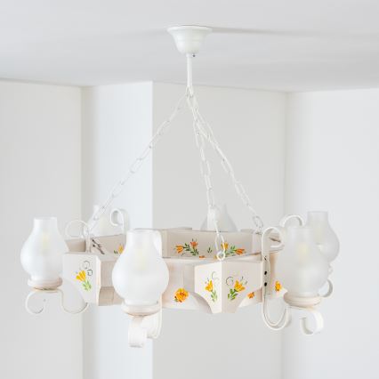 Brilagi - Lustre suspenso em corrente QUEEN 6xE14/40W/230V faia/creme