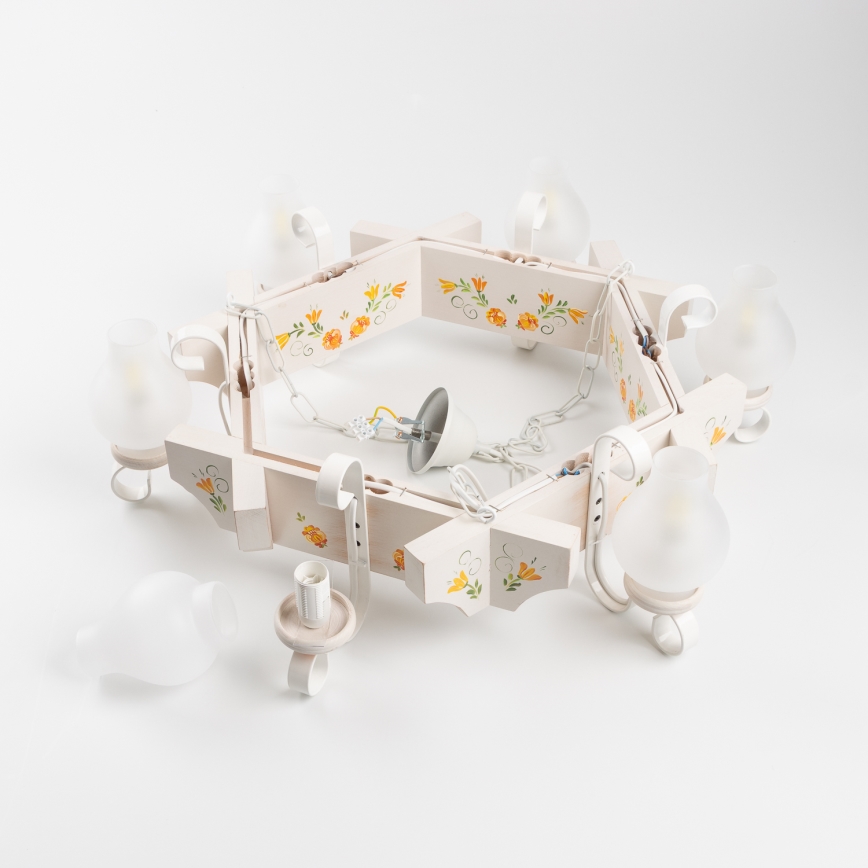 Brilagi - Lustre suspenso em corrente QUEEN 6xE14/40W/230V faia/creme