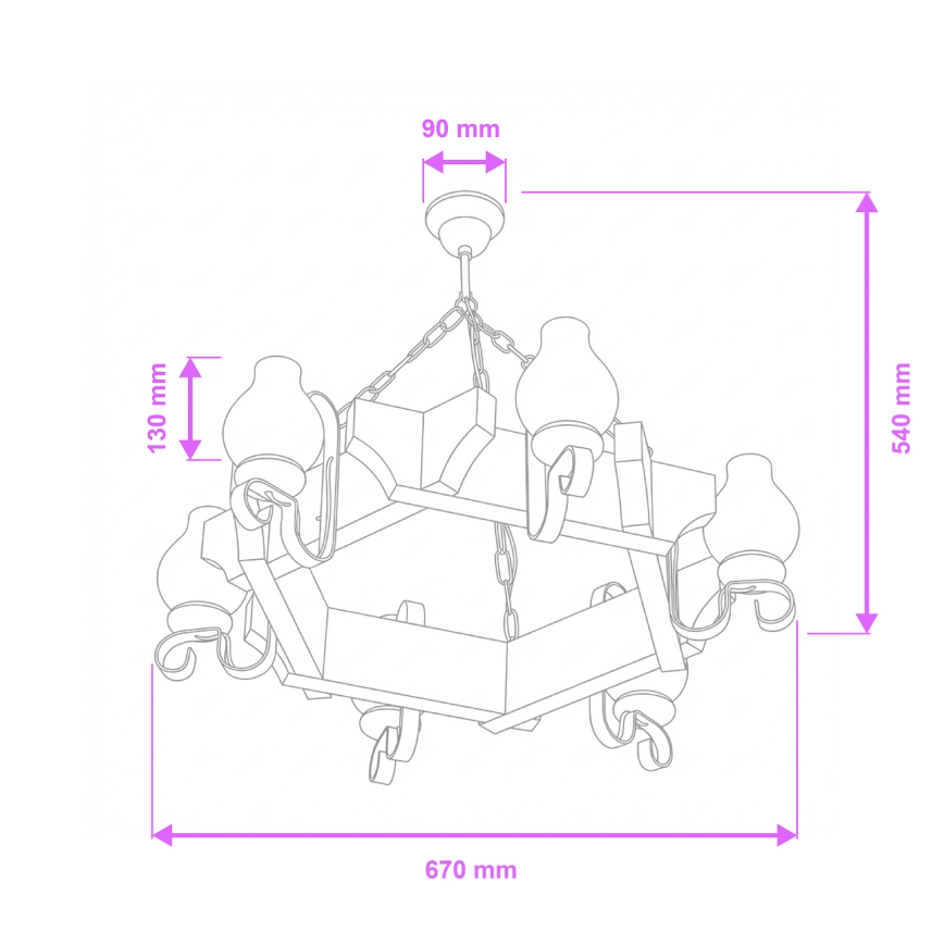 Brilagi - Lustre suspenso em corrente QUEEN 6xE14/40W/230V faia/creme
