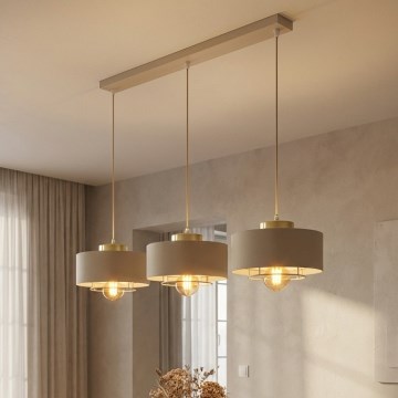 Brilagi - Lustre suspenso por cabo 3xE27/60W/230V bege/dourado