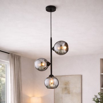 Brilagi - Lustre suspenso por cabo 3xE27/60W/230V preto/cinzento fumado