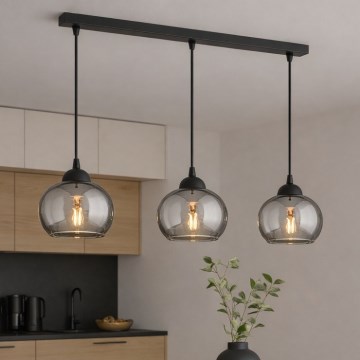 Brilagi - Lustre suspenso por cabo 3xE27/60W/230V preto/cinzento fumê